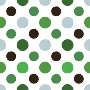 Blue, green, and brown  polka dots