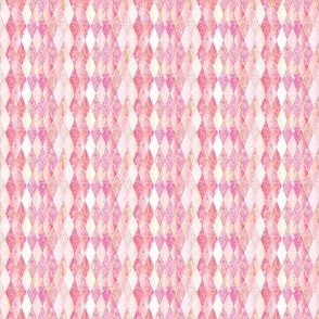 Cotton Candy Heart Throb --  Pink Harlequin Argyle Diamonds -- Textured White and Light Pink Harlequin Diamonds with Lace-like Heart Pattern - Pink and White Christmas -  LVC584 -- 1412dpi (11% of Full Scale)