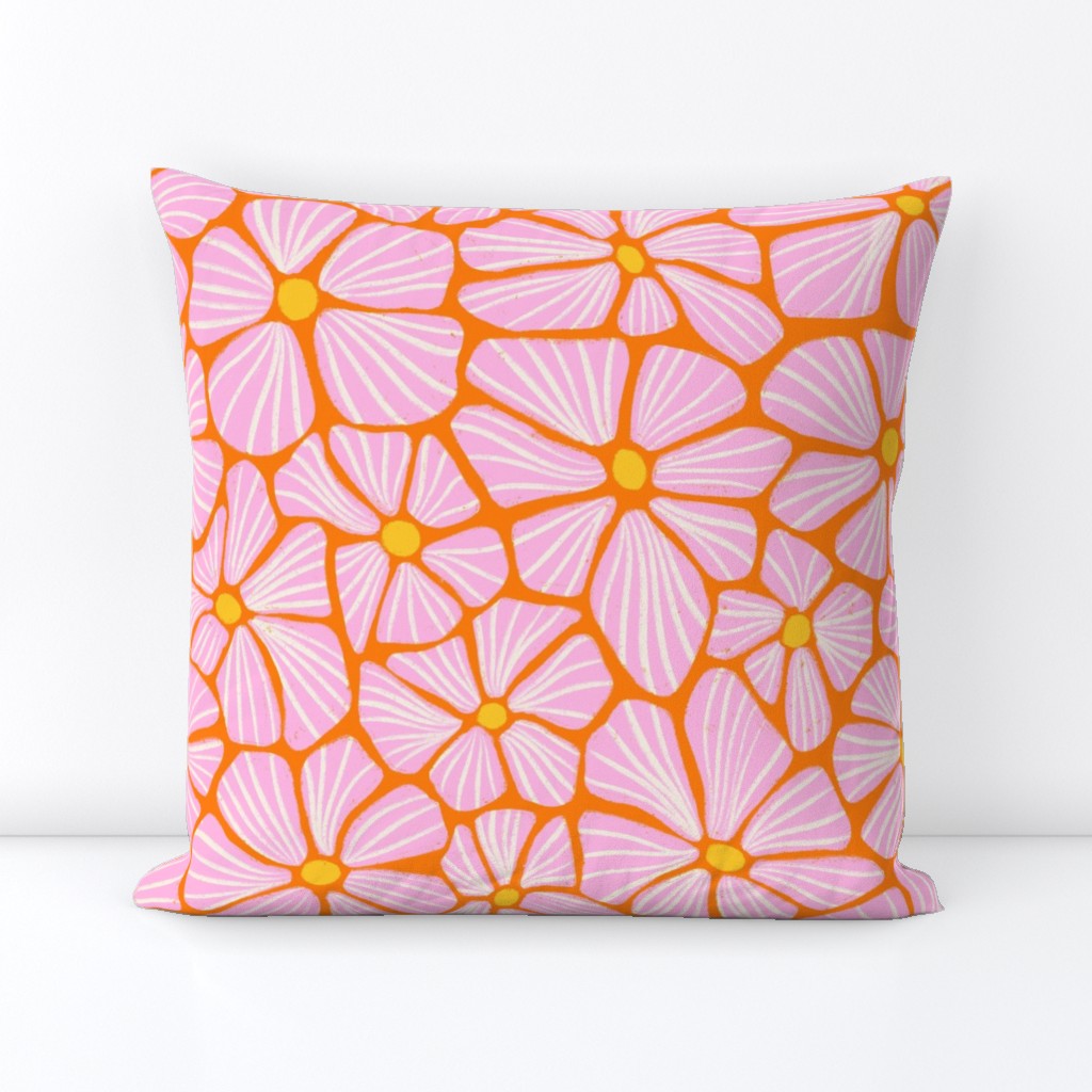 Retro Flowers Orange Pink