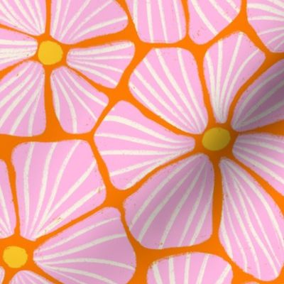 Retro Flowers Orange Pink