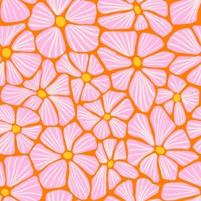 Spoonflower Fabric - Revivial Funky Flowers Pink Flower Floral Retro Orange  Printed on Cotton Poplin Fabric by The Yard - Sewing Shirting Quilting