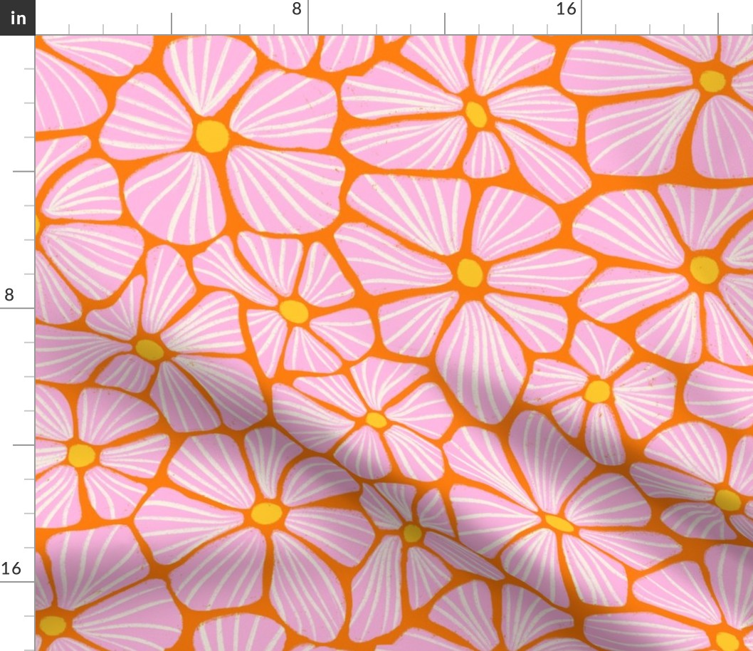 Retro Flowers Orange Pink