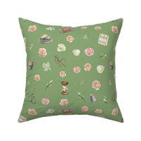 sewing blush floral green
