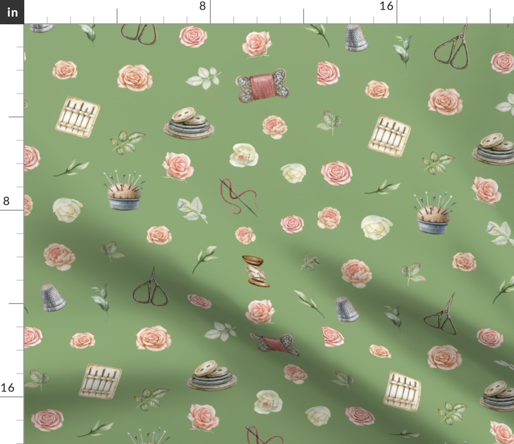 sewing blush floral green