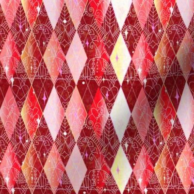 Deep Crimson Heart Throb Harlequin Argyle in the Lovecore Aesthetic -- Valentine Argyle in Deep Crimson Dark Red -- 941dpi (16% of Full Scale)