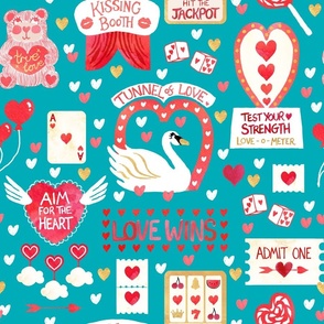 Love a fair - kitsch valentines carnival -  on turquoise - large scale