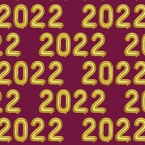 2022 - Happy New Year - balloons - gold on maroon - LAD21