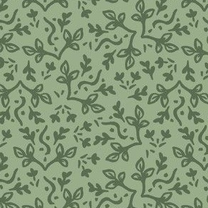 Monotone green leaves pattern with ethnic look. 