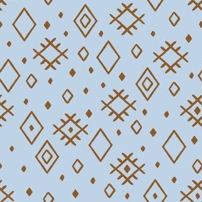 Tribal blue and siena geometric berber symbols pattern