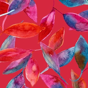 Color Leaves on Red Background (Large)