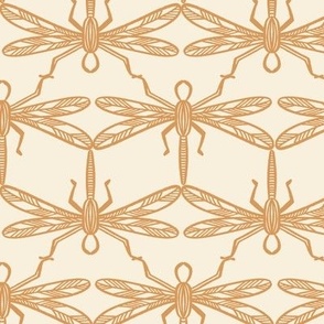 MEDIUM - Geometric Dragonflies, Light Brown on Cream