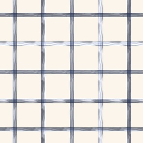Windowpane Checks | Navy Blue on White background, Larger scale