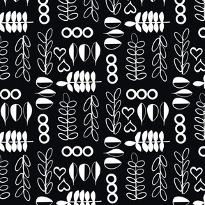 Block Print Black and White  Geometric Folk-Art