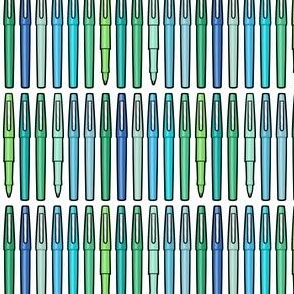 (small scale) felt pens - school supplies - teacher pens - blues/greens - LAD21