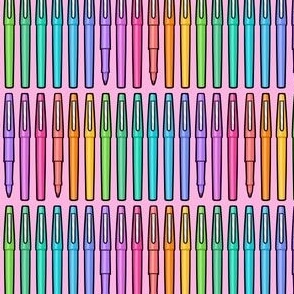 (small scale) felt pens - school supplies - teacher pens - brights on pink - LAD21