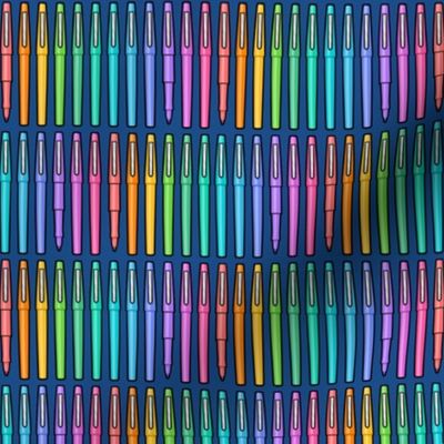 (small scale) felt pens - school supplies - teacher pens - brights on blue - LAD21