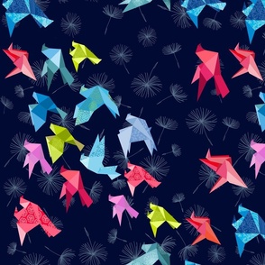 Railroad Origami Birds in Flight with wisps