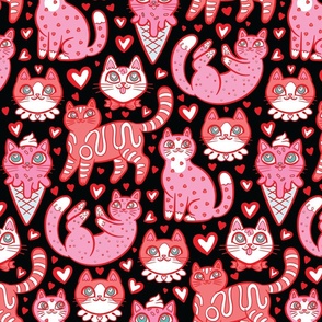 Sweet Valentine Kitties {Black  Large}