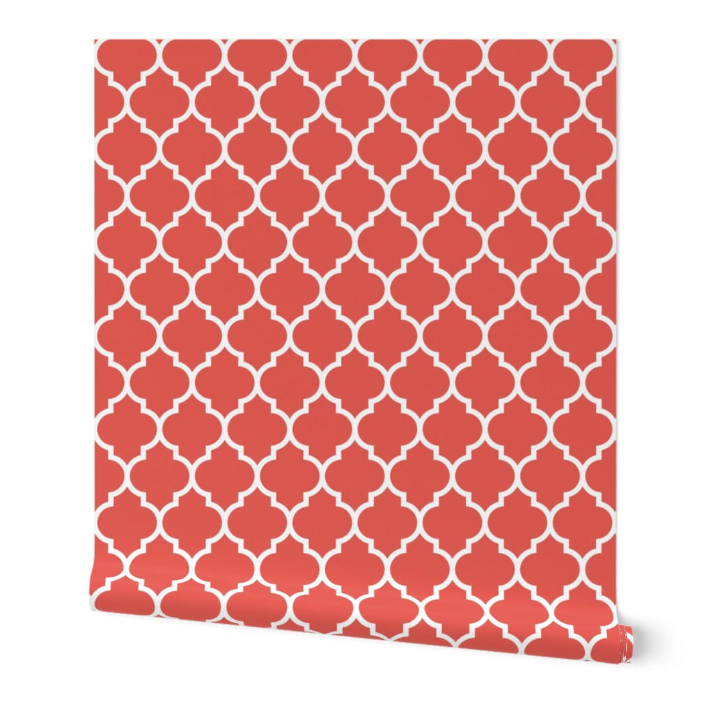 moroccan quatrefoil lattice in coral