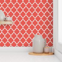 moroccan quatrefoil lattice in coral