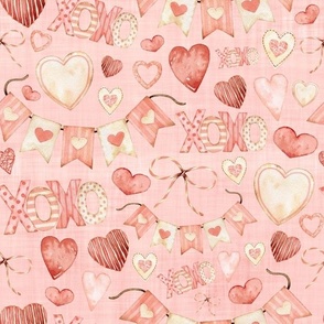 love heart bright pink linen