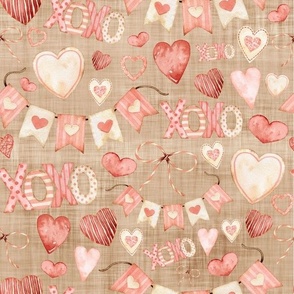 love heart bright brown linen