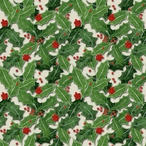 Holly and Berries on Ivory Linen