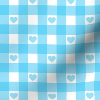 Light Blue Gingham with Hearts Large (1")