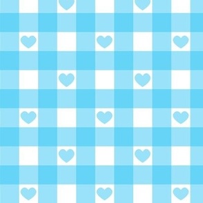 Light Blue Gingham with Hearts Large (1")