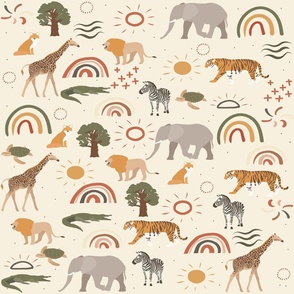 Safari animals with Boho rainbows