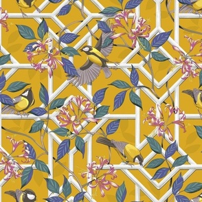 Victorian Garden Trellis with Birds - Bold Gold