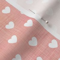 Love Is in the Air- White Hearts on Salmon Pink Linen Texture- Valentine- Valentine's Day-  Lovecore- Pantone Color of the Year 2024- Soft Orange