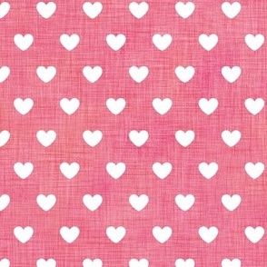 Love Is in the Air- White Hearts on Raspberry Pink Linen Texture- Valentine- Lovecore