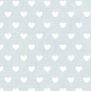 Love Is in the Air- White Hearts on Light Teal Linen Texture- Valentine- Valentine's Day- Ocean- Blue Sky