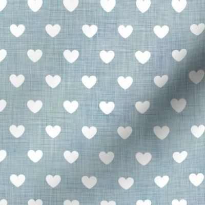 Love Is in the Air- White Hearts on Medium Teal Linen Texture- Valentine- Valentine's Day- Ocean- Blue Sky