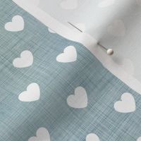 Love Is in the Air- White Hearts on Medium Teal Linen Texture- Valentine- Valentine's Day- Ocean- Blue Sky