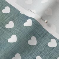 Love Is in the Air- White Hearts on Dark Teal Linen Texture- Valentine- Valentine's Day- Ocean- Gray Blue