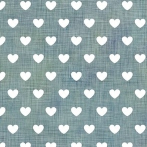 Love Is in the Air- White Hearts on Dark Teal Linen Texture- Valentine- Valentine's Day- Ocean- Gray Blue