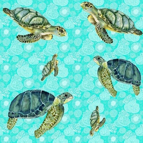 Galapagos Sea Turtles Watercolor