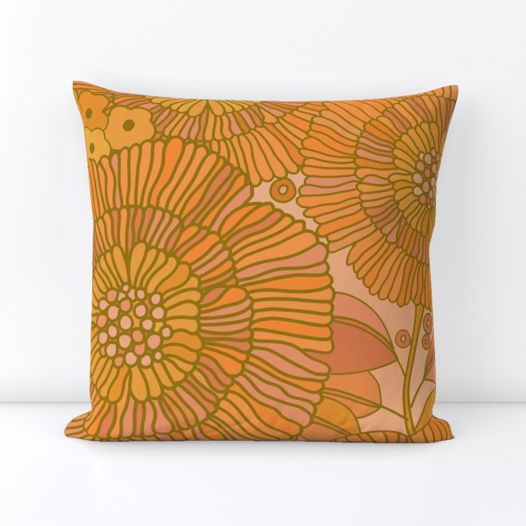 1970s Retro Floral Orange Large