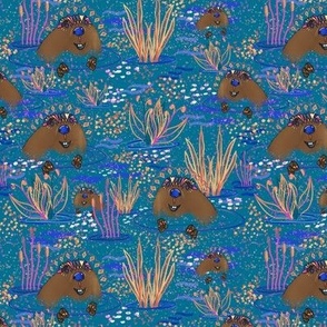 Devon beavers in a magical sparkly pond small by sueshormanart come back species 