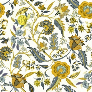 Chinoiserie Jacobean Mustard Chintz floral