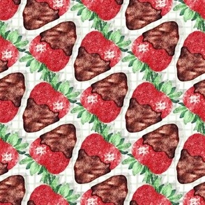 Chocolate Dipped Strawberries - pale check cloth