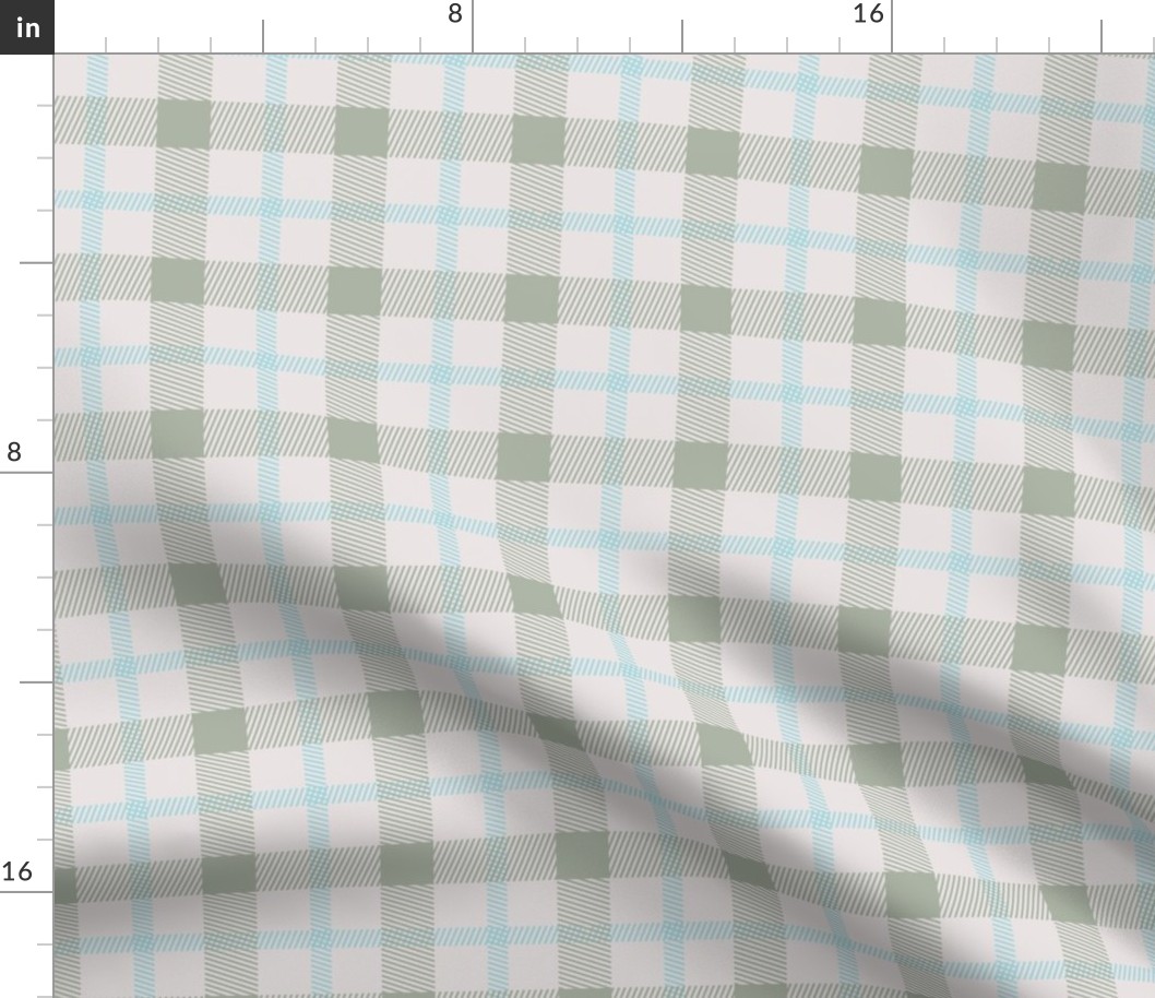 Wild west traditional retro gingham plaid design christmas texture tartan baby blue sage green on moody gray sand