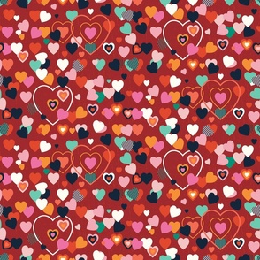 Hearts confetti - multi on red