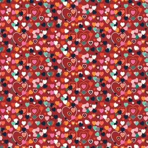Hearts confetti- multi on red-s