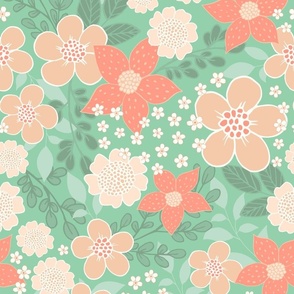 Retro Floral - Sage and Nude