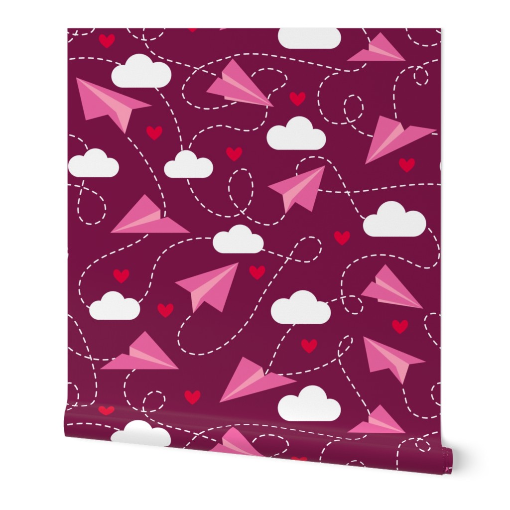 Valentine's love paper planes burgundy