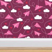 Valentine's love paper planes burgundy