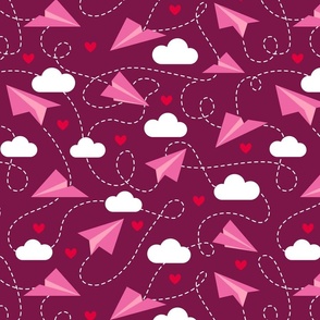 Valentine's love paper planes burgundy